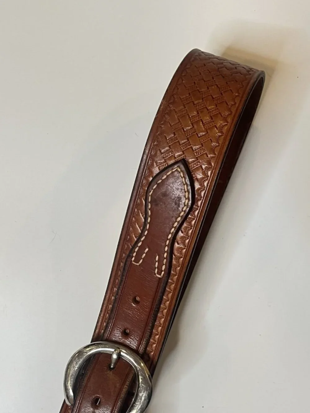Vtg Don Hume Brown Leather Western Belt Solid Brass Buckle Basketweave S